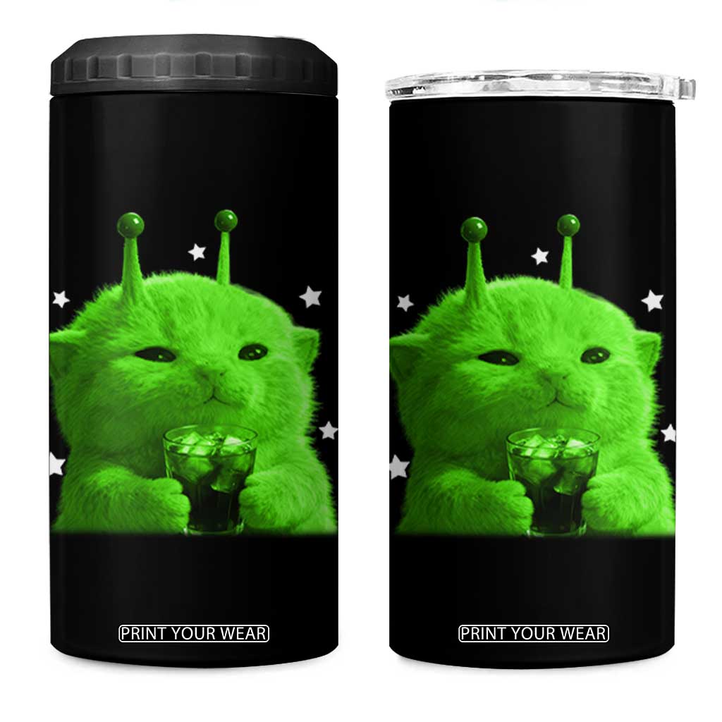 Funny Alien Cat Meme 4 in 1 Can Cooler Tumbler Funny Kitten 90s Retro Vintage Graphic Weird Cats Y2k TS10 One Size: 16 oz Black Print Your Wear