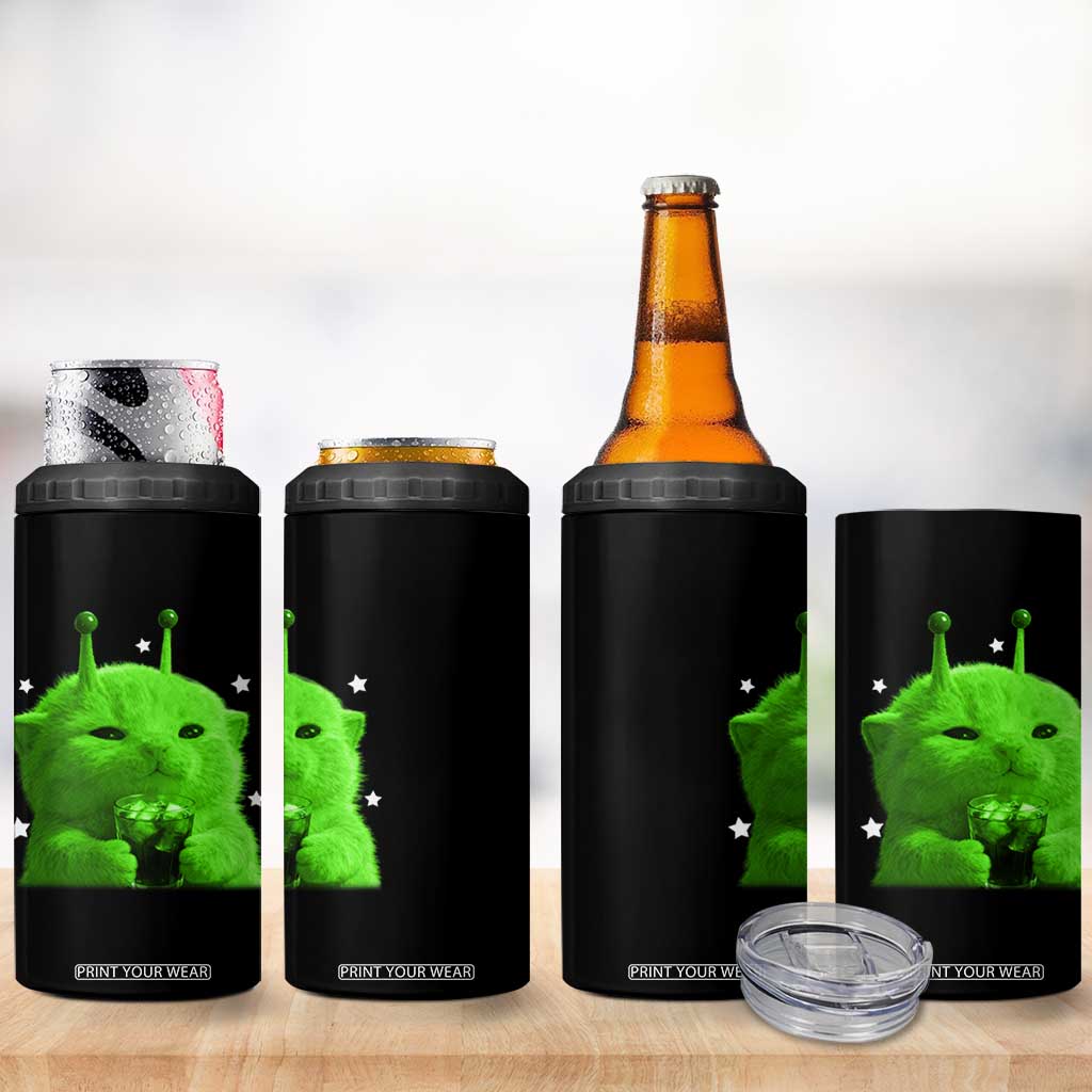 Funny Alien Cat Meme 4 in 1 Can Cooler Tumbler Funny Kitten 90s Retro Vintage Graphic Weird Cats Y2k TS10 Print Your Wear