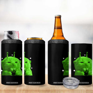 Funny Alien Cat Meme 4 in 1 Can Cooler Tumbler Funny Kitten 90s Retro Vintage Graphic Weird Cats Y2k TS10 Print Your Wear