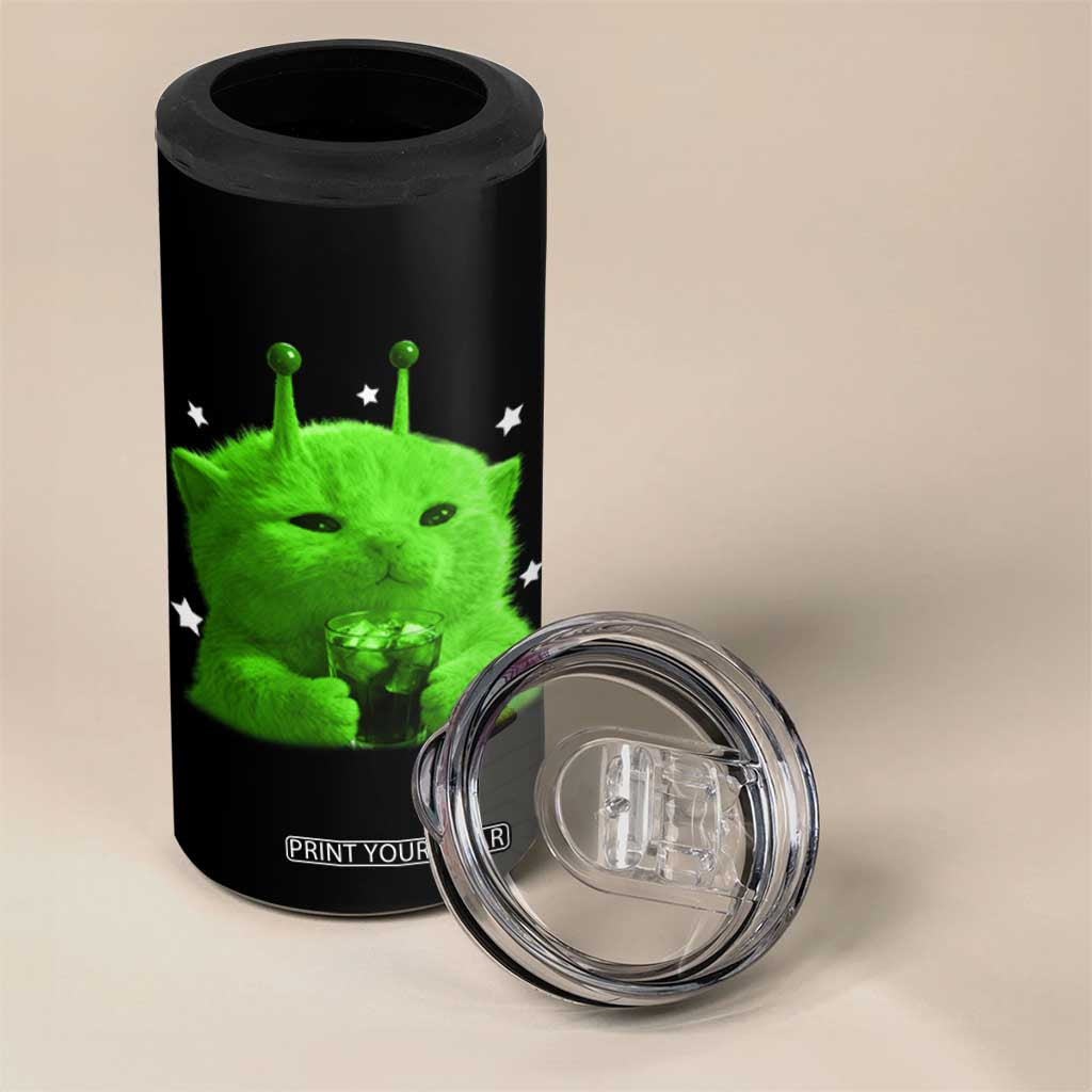 Funny Alien Cat Meme 4 in 1 Can Cooler Tumbler Funny Kitten 90s Retro Vintage Graphic Weird Cats Y2k TS10 Print Your Wear