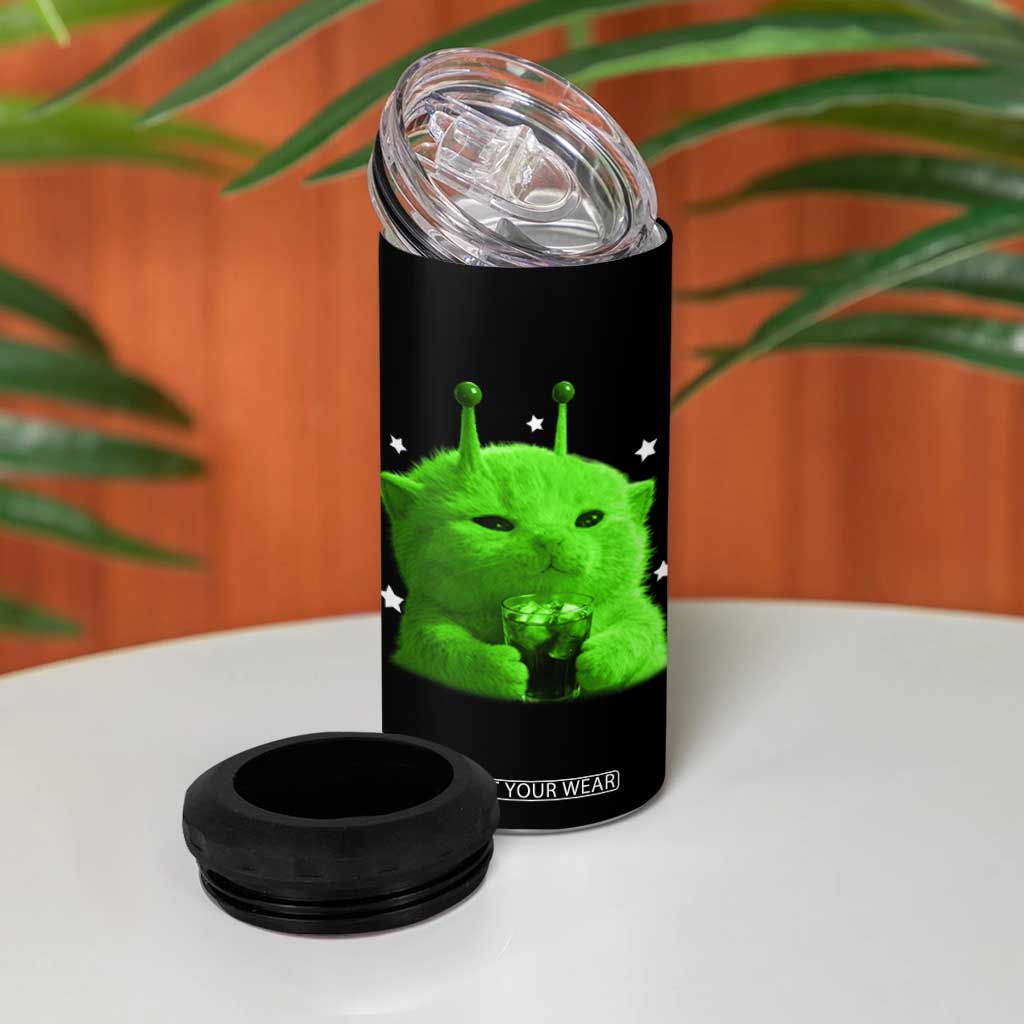 Funny Alien Cat Meme 4 in 1 Can Cooler Tumbler Funny Kitten 90s Retro Vintage Graphic Weird Cats Y2k TS10 Print Your Wear