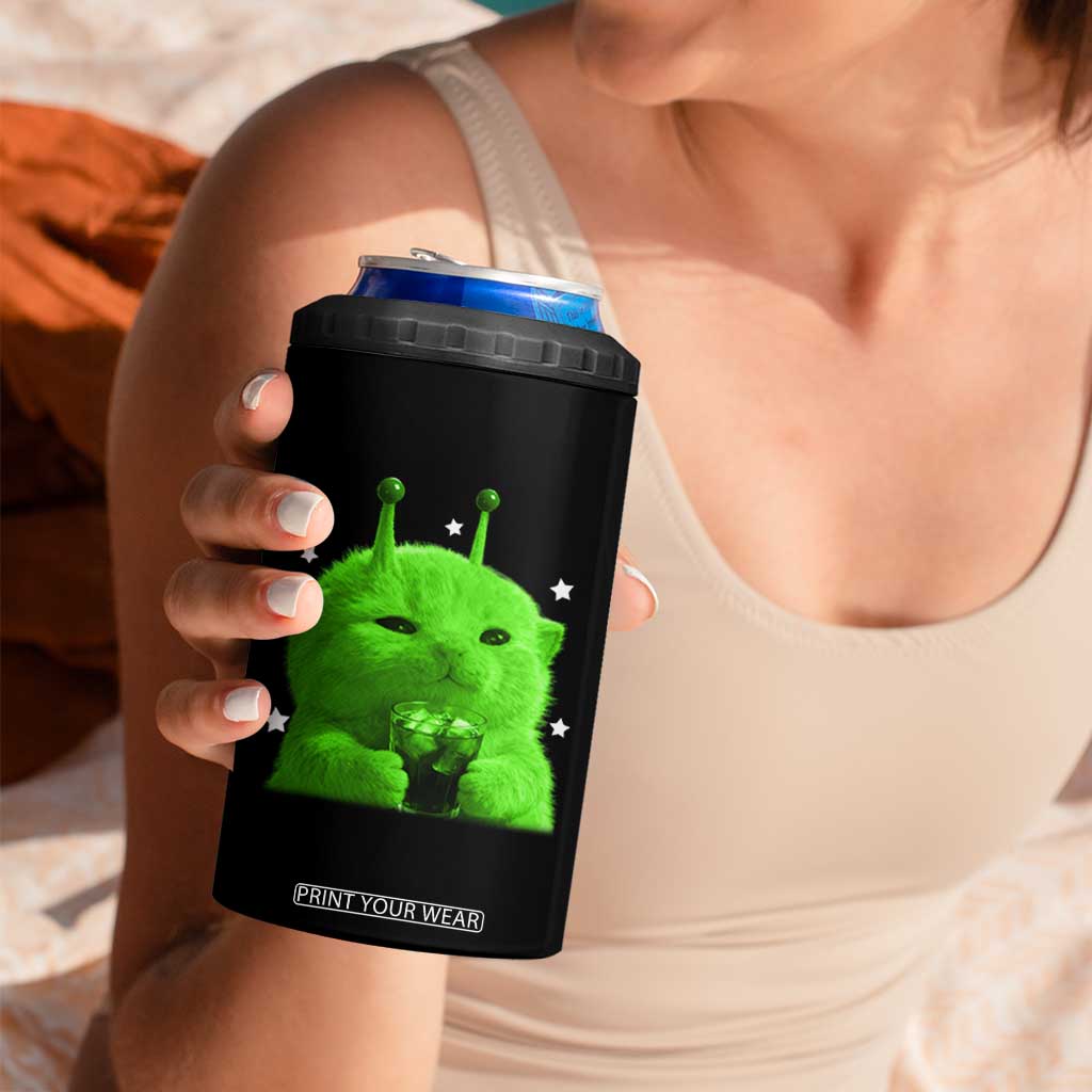Funny Alien Cat Meme 4 in 1 Can Cooler Tumbler Funny Kitten 90s Retro Vintage Graphic Weird Cats Y2k TS10 Print Your Wear