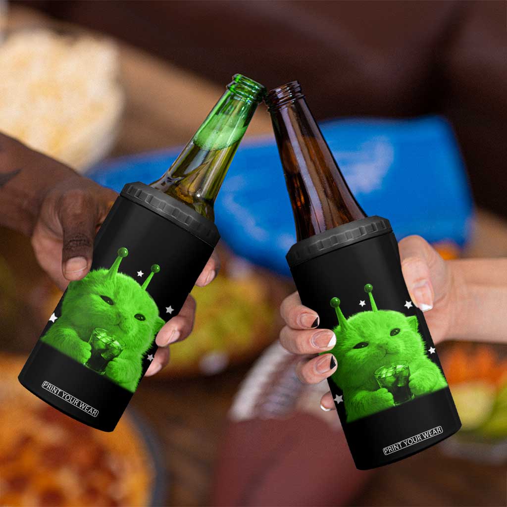 Funny Alien Cat Meme 4 in 1 Can Cooler Tumbler Funny Kitten 90s Retro Vintage Graphic Weird Cats Y2k TS10 Print Your Wear