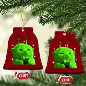 Funny Alien Cat Meme Ceramic Ornament Funny Kitten 90s Retro Vintage Graphic Weird Cats Y2k TS10 Print Your Wear