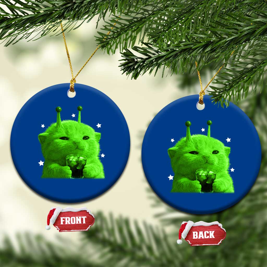 Funny Alien Cat Meme Ceramic Ornament Funny Kitten 90s Retro Vintage Graphic Weird Cats Y2k TS10 1pc Blue Print Your Wear