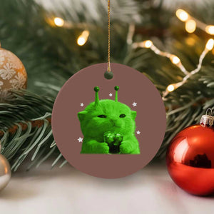 Funny Alien Cat Meme Ceramic Ornament Funny Kitten 90s Retro Vintage Graphic Weird Cats Y2k TS10 1pc Mocha Print Your Wear