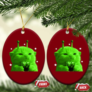 Funny Alien Cat Meme Ceramic Ornament Funny Kitten 90s Retro Vintage Graphic Weird Cats Y2k TS10 Print Your Wear