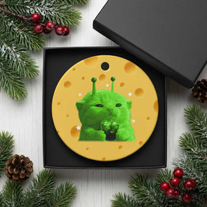Funny Alien Cat Meme Ceramic Ornament Funny Kitten 90s Retro Vintage Graphic Weird Cats Y2k TS10 1pc Yellow Cheese Print Your Wear