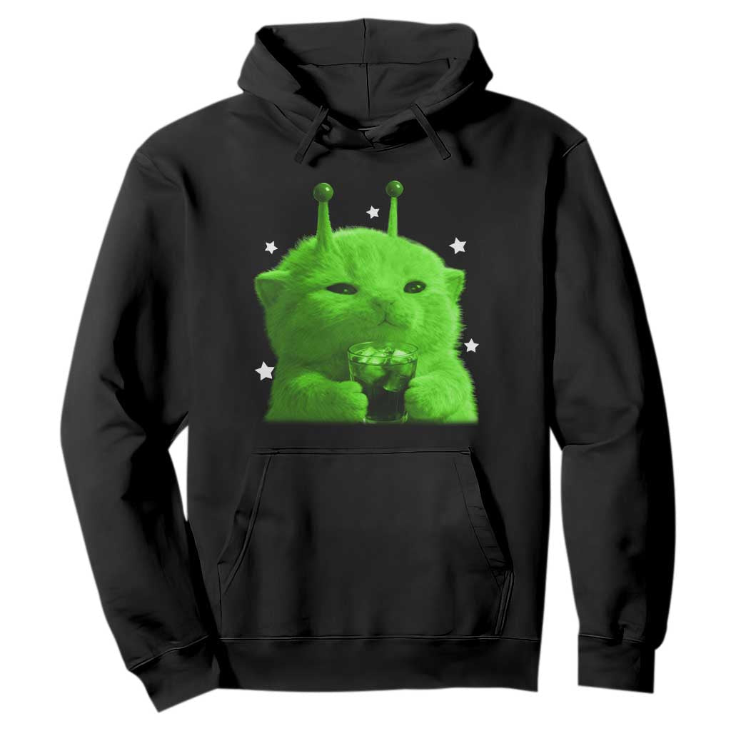 Funny Alien Cat Meme Hoodie Funny Kitten 90s Retro Vintage Graphic Weird Cats Y2k TS10 Black Print Your Wear