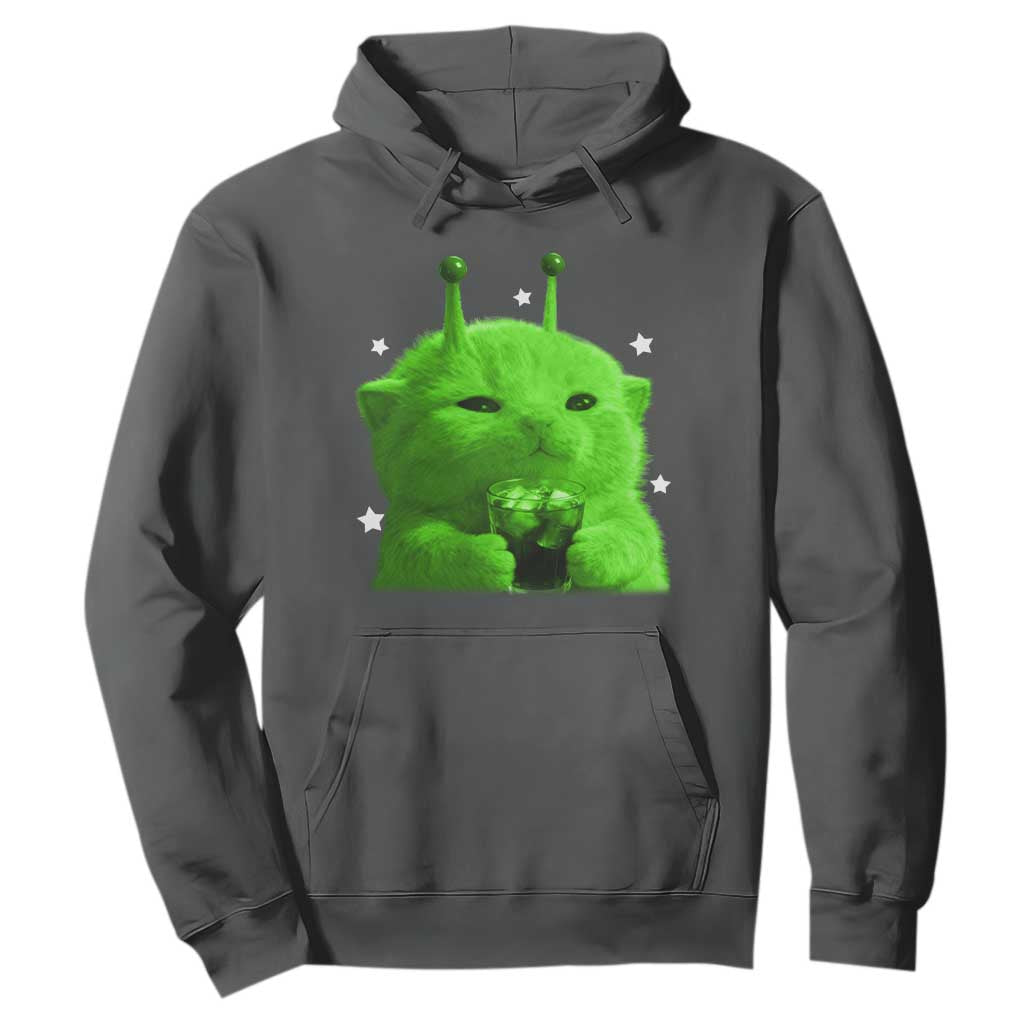 Funny Alien Cat Meme Hoodie Funny Kitten 90s Retro Vintage Graphic Weird Cats Y2k TS10 Dark Heather Print Your Wear