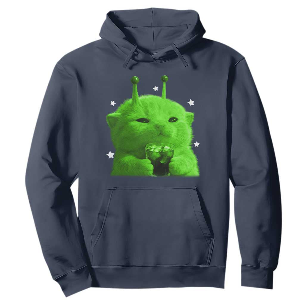 Funny Alien Cat Meme Hoodie Funny Kitten 90s Retro Vintage Graphic Weird Cats Y2k TS10 Navy Print Your Wear