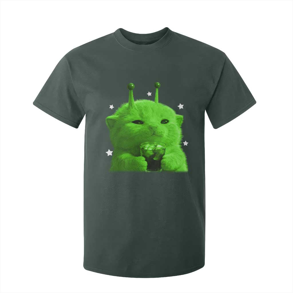 Funny Alien Cat Meme T Shirt For Kid Funny Kitten 90s Retro Vintage Graphic Weird Cats Y2k TS10 Dark Forest Green Print Your Wear