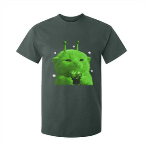 Funny Alien Cat Meme T Shirt For Kid Funny Kitten 90s Retro Vintage Graphic Weird Cats Y2k TS10 Dark Forest Green Print Your Wear