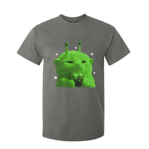 Funny Alien Cat Meme T Shirt For Kid Funny Kitten 90s Retro Vintage Graphic Weird Cats Y2k TS10 Military Green Print Your Wear