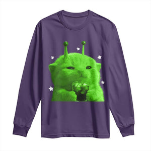 Funny Alien Cat Meme Long Sleeve Shirt Funny Kitten 90s Retro Vintage Graphic Weird Cats Y2k TS10 Purple Print Your Wear