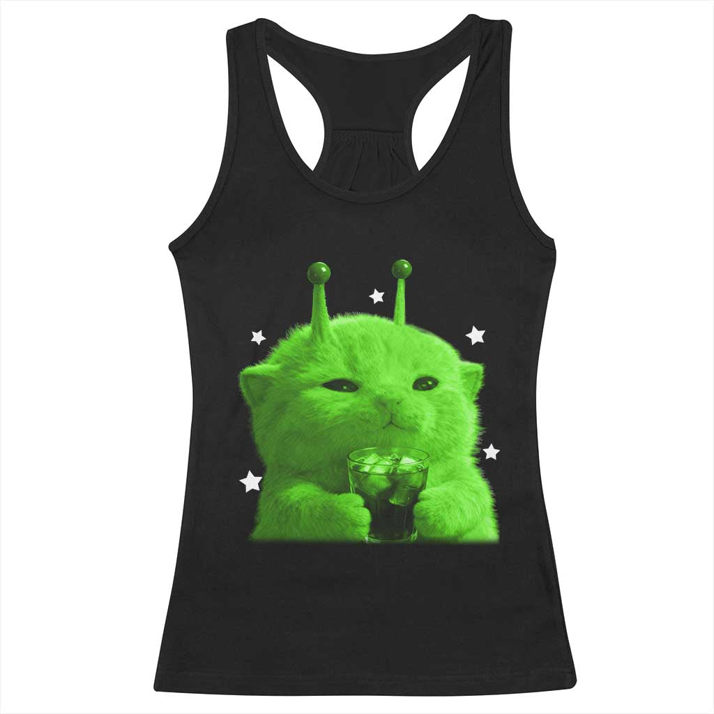 Funny Alien Cat Meme Racerback Tank Top Funny Kitten 90s Retro Vintage Graphic Weird Cats Y2k TS10 Black Print Your Wear