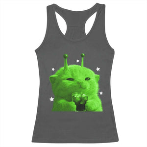 Funny Alien Cat Meme Racerback Tank Top Funny Kitten 90s Retro Vintage Graphic Weird Cats Y2k TS10 Dark Heather Print Your Wear
