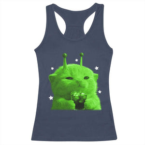Funny Alien Cat Meme Racerback Tank Top Funny Kitten 90s Retro Vintage Graphic Weird Cats Y2k TS10 Navy Print Your Wear