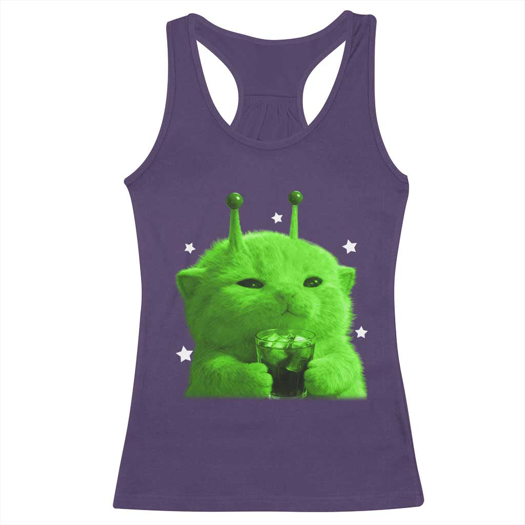 Funny Alien Cat Meme Racerback Tank Top Funny Kitten 90s Retro Vintage Graphic Weird Cats Y2k TS10 Purple Print Your Wear