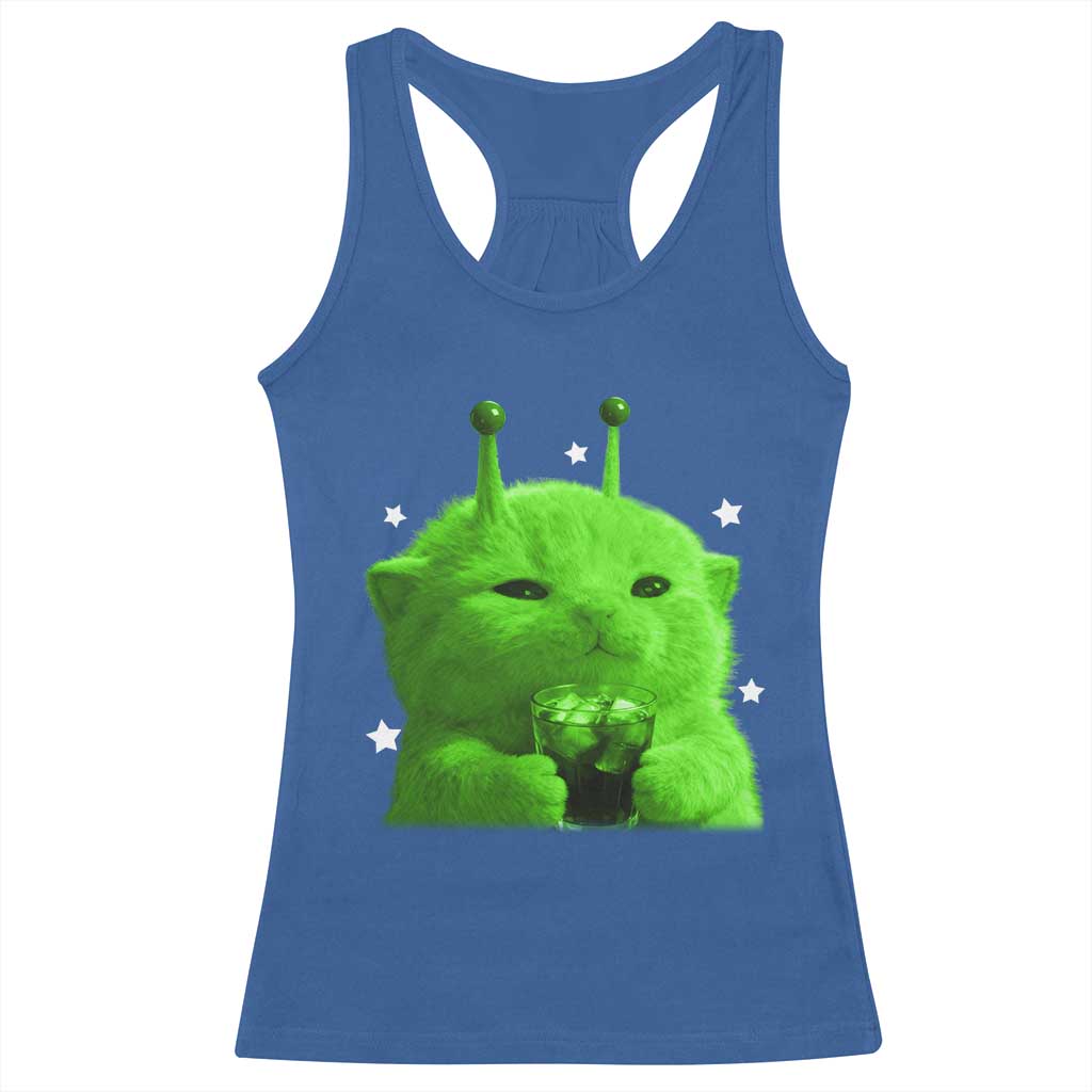 Funny Alien Cat Meme Racerback Tank Top Funny Kitten 90s Retro Vintage Graphic Weird Cats Y2k TS10 Royal Blue Print Your Wear