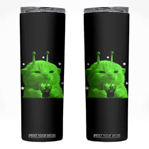 Funny Alien Cat Meme Skinny Tumbler Funny Kitten 90s Retro Vintage Graphic Weird Cats Y2k TS10 Black Print Your Wear