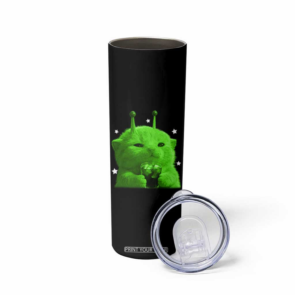 Funny Alien Cat Meme Skinny Tumbler Funny Kitten 90s Retro Vintage Graphic Weird Cats Y2k TS10 Print Your Wear