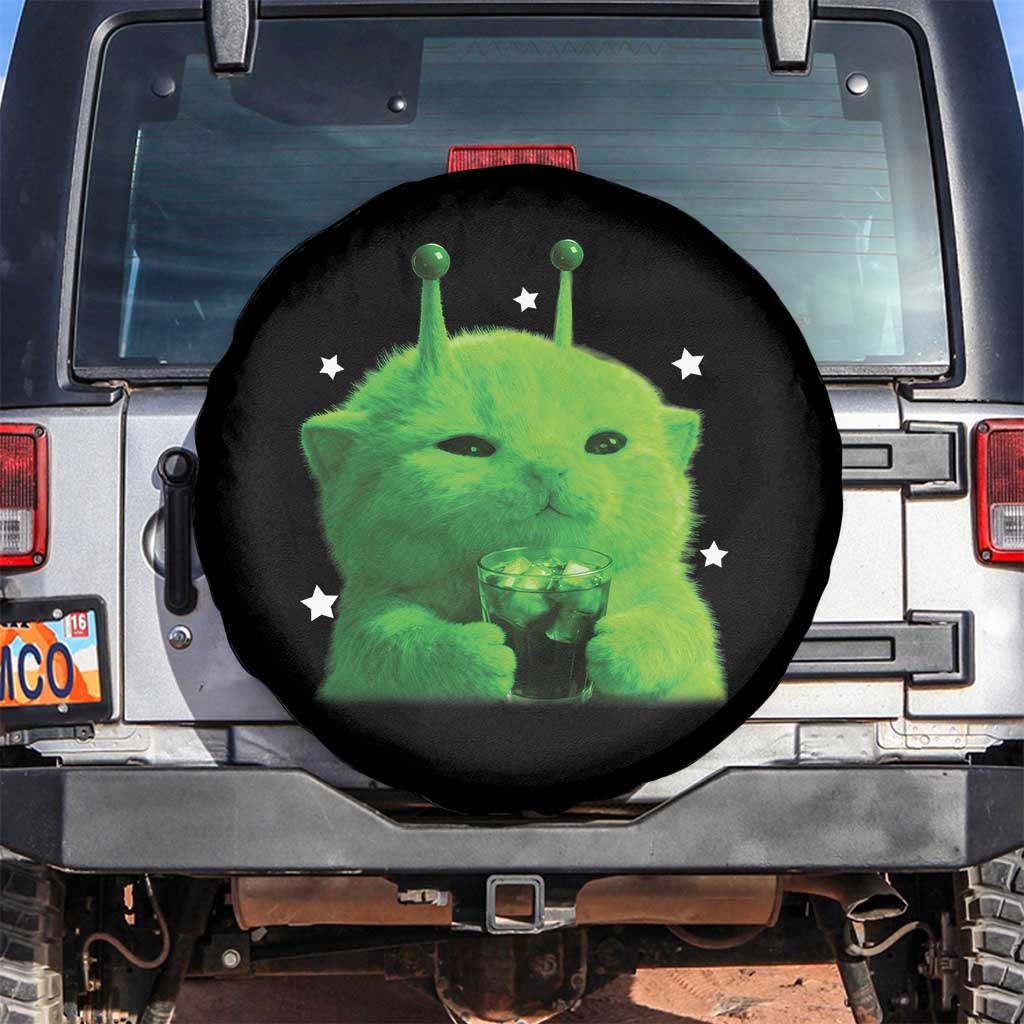 Funny Alien Cat Meme Spare Tire Cover Funny Kitten 90s Retro Vintage Graphic Weird Cats Y2k TS10 No hole Black Print Your Wear