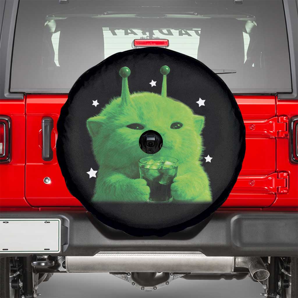 Funny Alien Cat Meme Spare Tire Cover Funny Kitten 90s Retro Vintage Graphic Weird Cats Y2k TS10 Black Print Your Wear