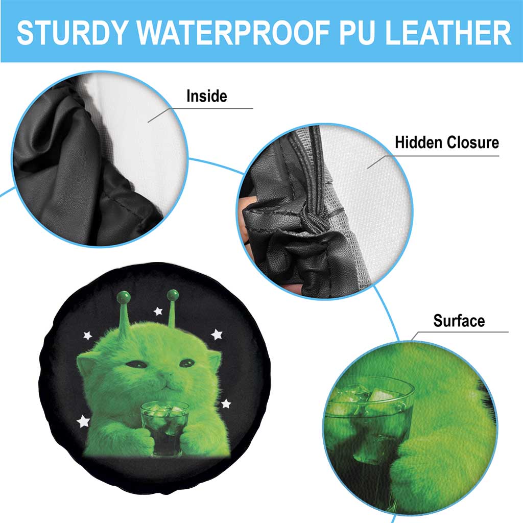 Funny Alien Cat Meme Spare Tire Cover Funny Kitten 90s Retro Vintage Graphic Weird Cats Y2k TS10 Print Your Wear