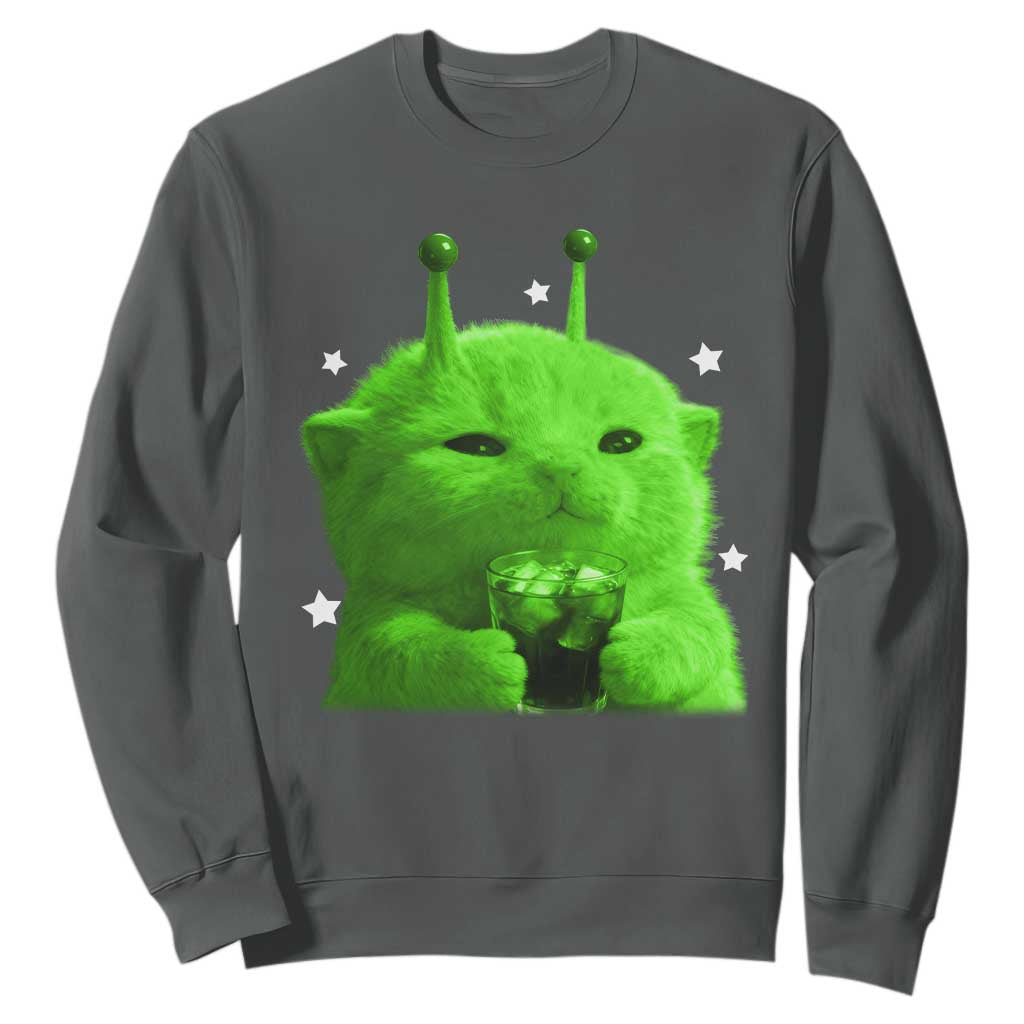 Funny Alien Cat Meme Sweatshirt Funny Kitten 90s Retro Vintage Graphic Weird Cats Y2k TS10 Dark Heather Print Your Wear