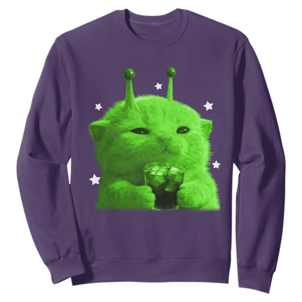 Funny Alien Cat Meme Sweatshirt Funny Kitten 90s Retro Vintage Graphic Weird Cats Y2k TS10 Purple Print Your Wear