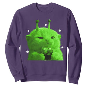Funny Alien Cat Meme Sweatshirt Funny Kitten 90s Retro Vintage Graphic Weird Cats Y2k TS10 Purple Print Your Wear
