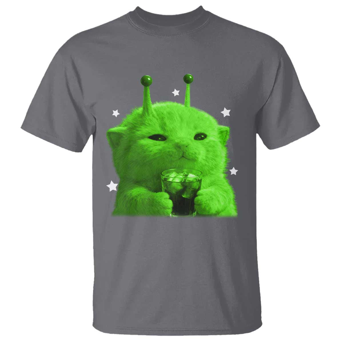 Funny Alien Cat Meme T Shirt Funny Kitten 90s Retro Vintage Graphic Weird Cats Y2k TS10 Charcoal Print Your Wear