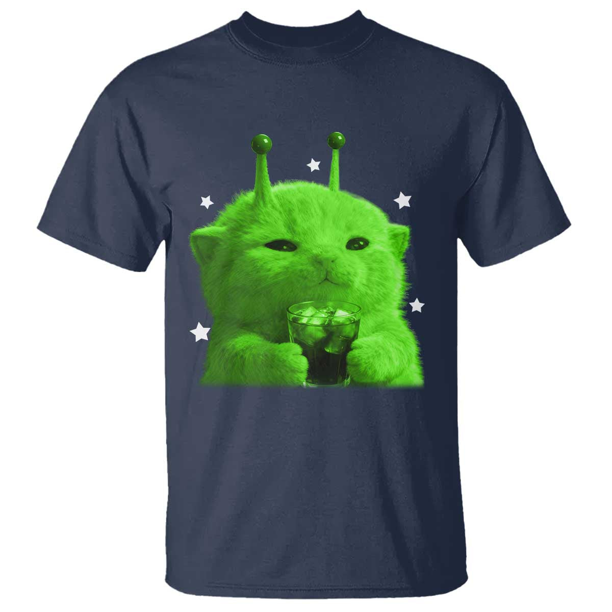 Funny Alien Cat Meme T Shirt Funny Kitten 90s Retro Vintage Graphic Weird Cats Y2k TS10 Navy Print Your Wear