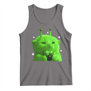 Funny Alien Cat Meme Tank Top Funny Kitten 90s Retro Vintage Graphic Weird Cats Y2k TS10 Deep Heather Print Your Wear