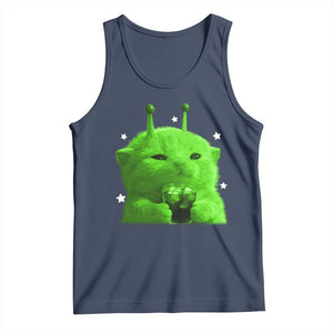 Funny Alien Cat Meme Tank Top Funny Kitten 90s Retro Vintage Graphic Weird Cats Y2k TS10 Navy Print Your Wear