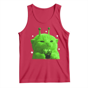 Funny Alien Cat Meme Tank Top Funny Kitten 90s Retro Vintage Graphic Weird Cats Y2k TS10 Red Print Your Wear