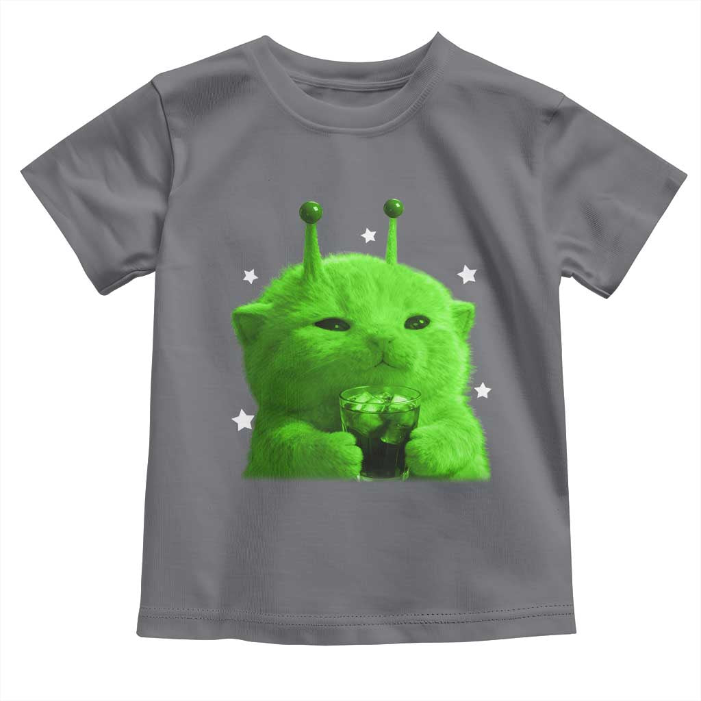 Funny Alien Cat Meme Toddler T Shirt Funny Kitten 90s Retro Vintage Graphic Weird Cats Y2k TS10 Charcoal Print Your Wear