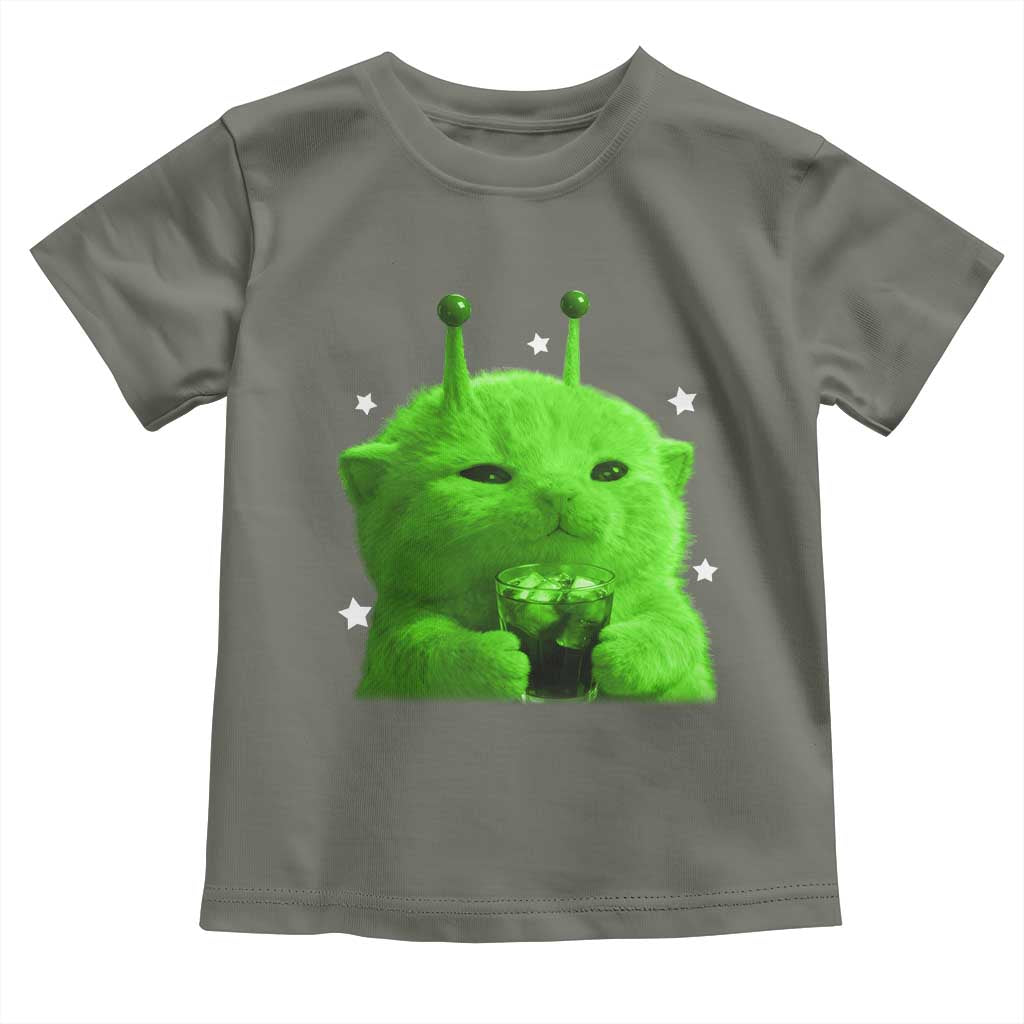 Funny Alien Cat Meme Toddler T Shirt Funny Kitten 90s Retro Vintage Graphic Weird Cats Y2k TS10 Military Green Print Your Wear