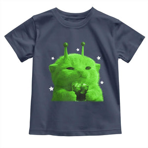 Funny Alien Cat Meme Toddler T Shirt Funny Kitten 90s Retro Vintage Graphic Weird Cats Y2k TS10 Navy Print Your Wear