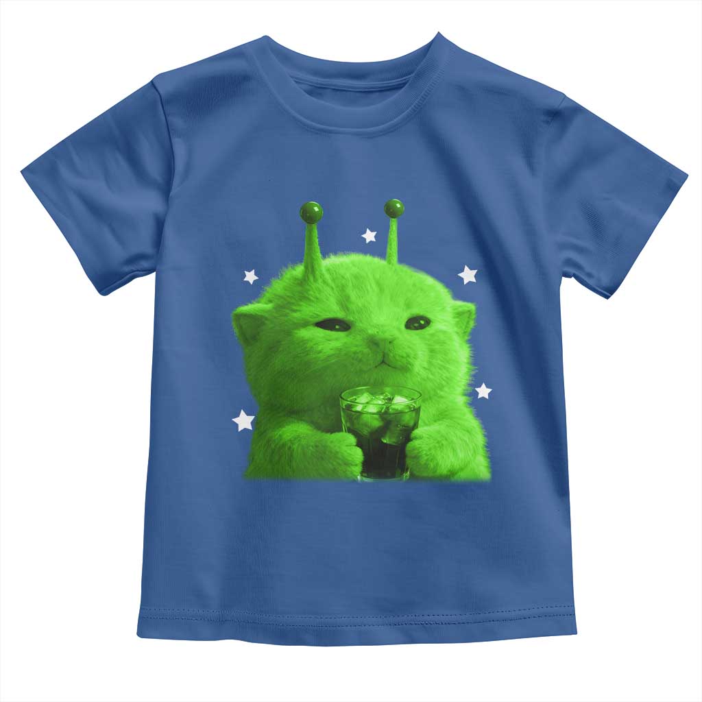 Funny Alien Cat Meme Toddler T Shirt Funny Kitten 90s Retro Vintage Graphic Weird Cats Y2k TS10 Royal Blue Print Your Wear