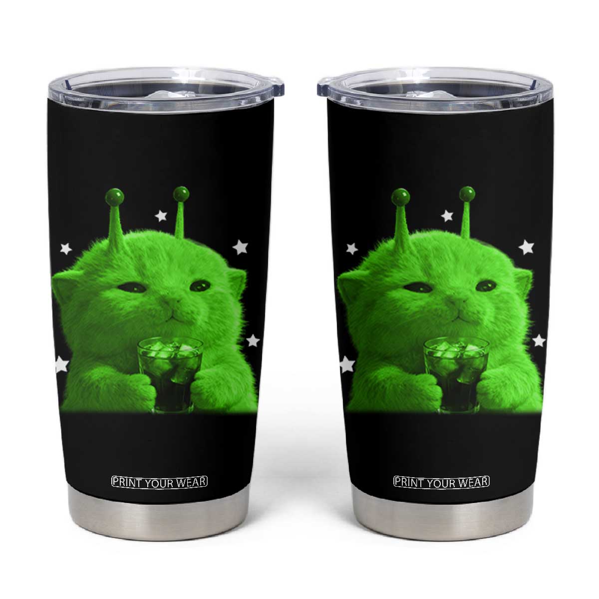 Funny Alien Cat Meme Tumbler Cup Funny Kitten 90s Retro Vintage Graphic Weird Cats Y2k TS10 Black Print Your Wear