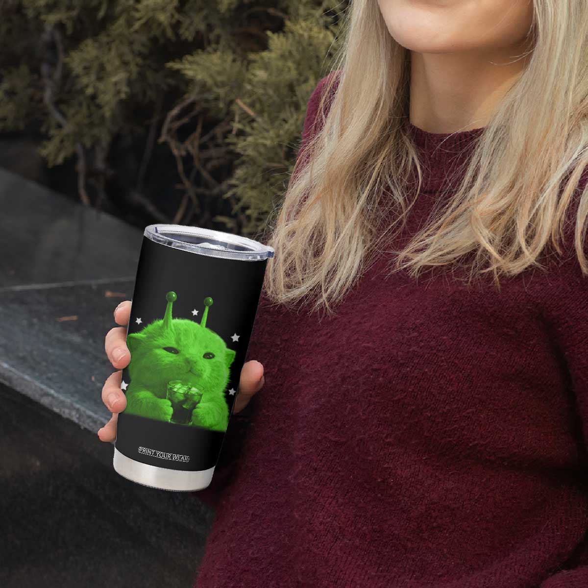 Funny Alien Cat Meme Tumbler Cup Funny Kitten 90s Retro Vintage Graphic Weird Cats Y2k TS10 Print Your Wear