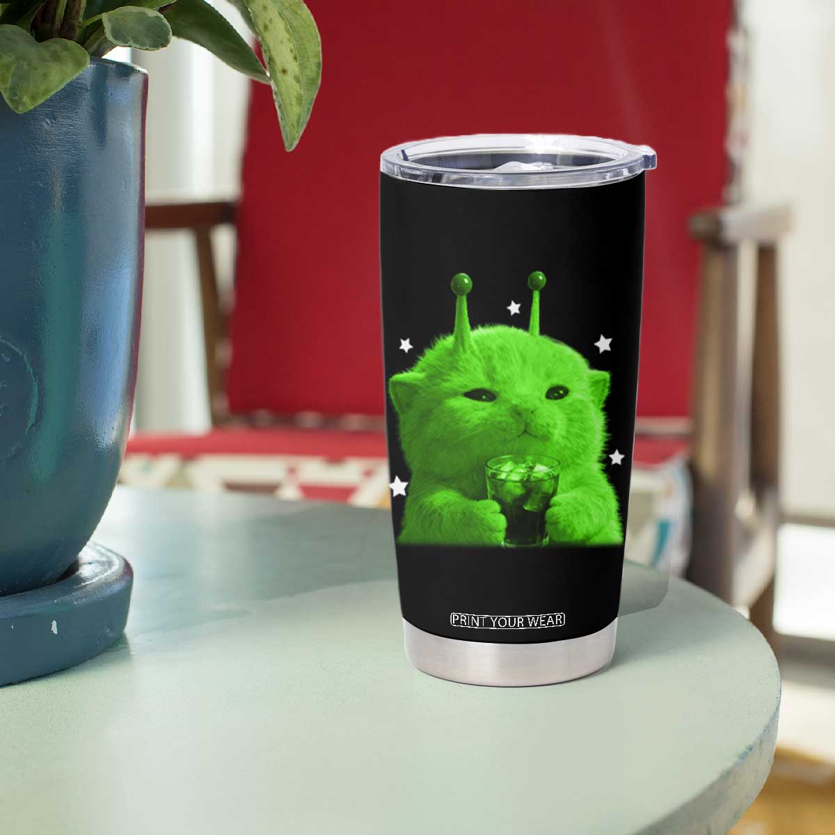 Funny Alien Cat Meme Tumbler Cup Funny Kitten 90s Retro Vintage Graphic Weird Cats Y2k TS10 Print Your Wear