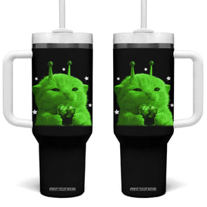 Funny Alien Cat Meme Tumbler With Handle Funny Kitten 90s Retro Vintage Graphic Weird Cats Y2k TS10 One Size: 40 oz Black Print Your Wear