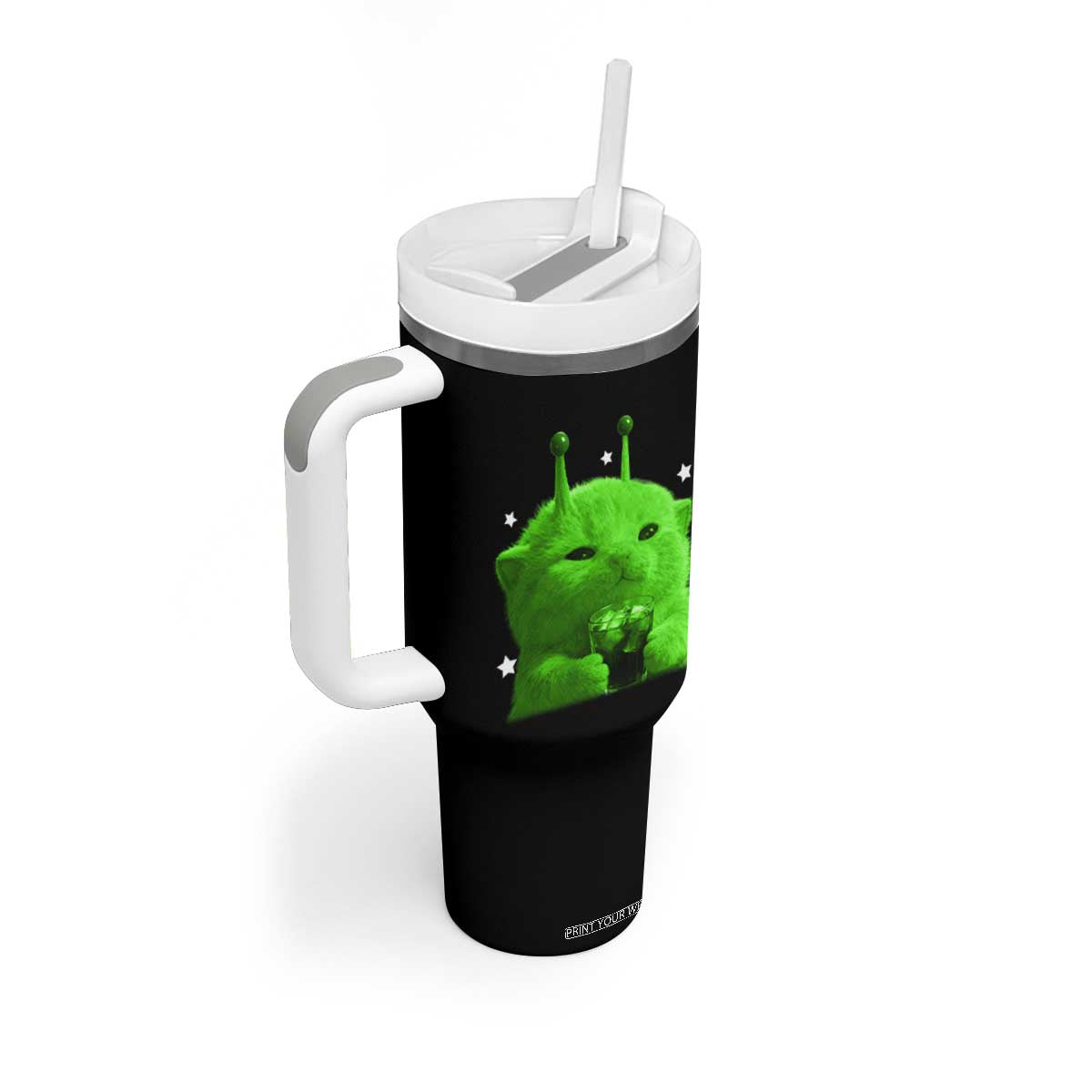 Funny Alien Cat Meme Tumbler With Handle Funny Kitten 90s Retro Vintage Graphic Weird Cats Y2k TS10 Print Your Wear