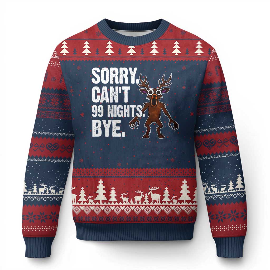 Sorry Cant 99 Nights Bye In The Forest Ugly Christmas Sweater Funny Gamer Gift TS10 Navy Red Print Your Wear
