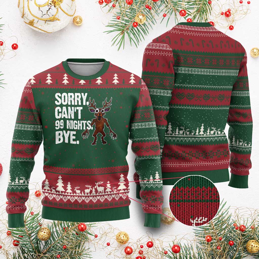 Sorry Cant 99 Nights Bye In The Forest Ugly Christmas Sweater Funny Gamer Gift TS10 Red Green Print Your Wear