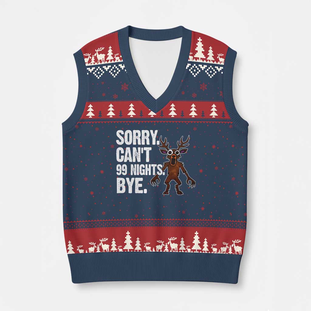 Sorry Cant 99 Nights Bye In The Forest V-Neck Knit Sweater Vest Funny Gamer Gift TS10 Navy Red Print Your Wear