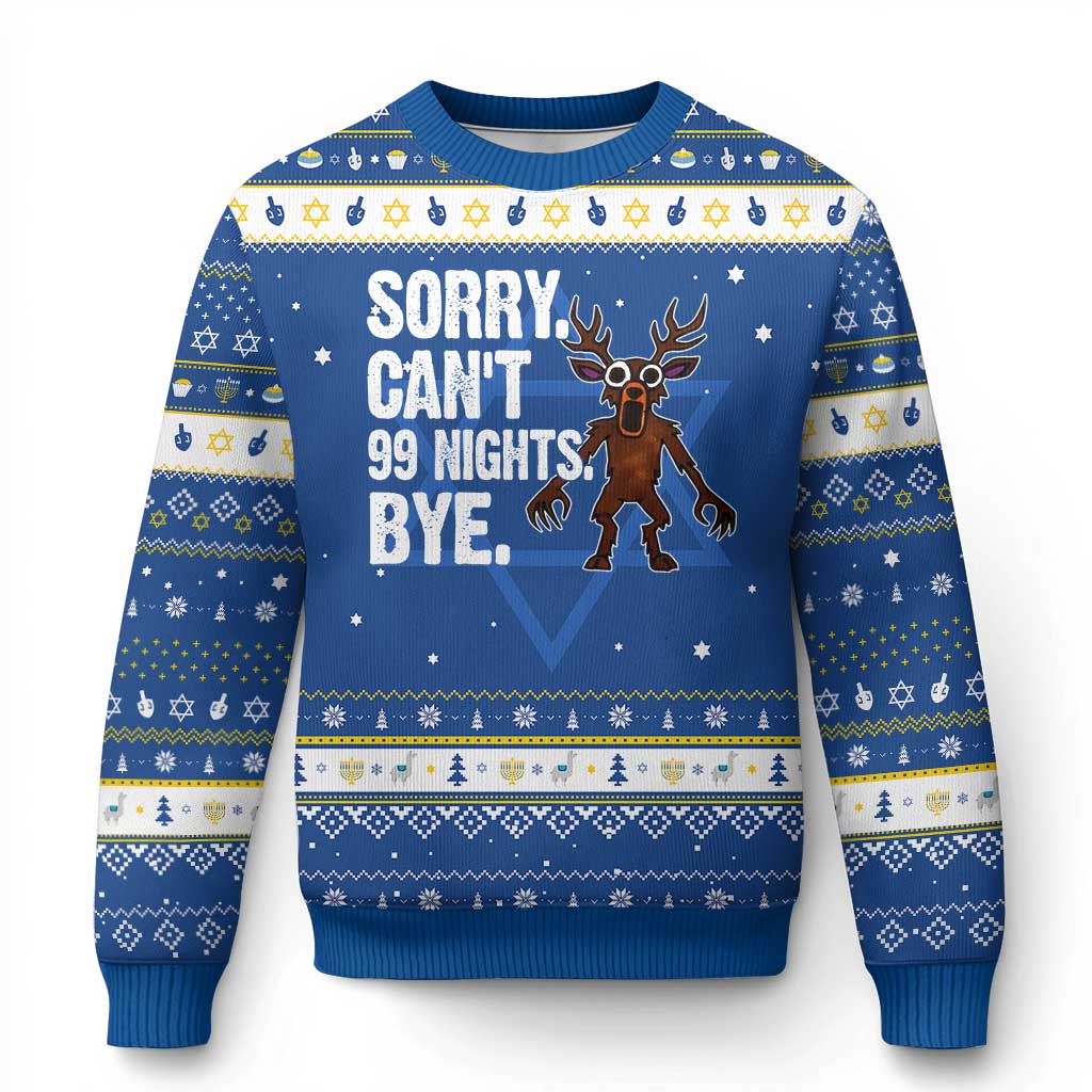 Sorry Cant 99 Nights Bye In The Forest Hanukkah Ugly Sweater Funny Gamer Gift TS10 Blue White Print Your Wear